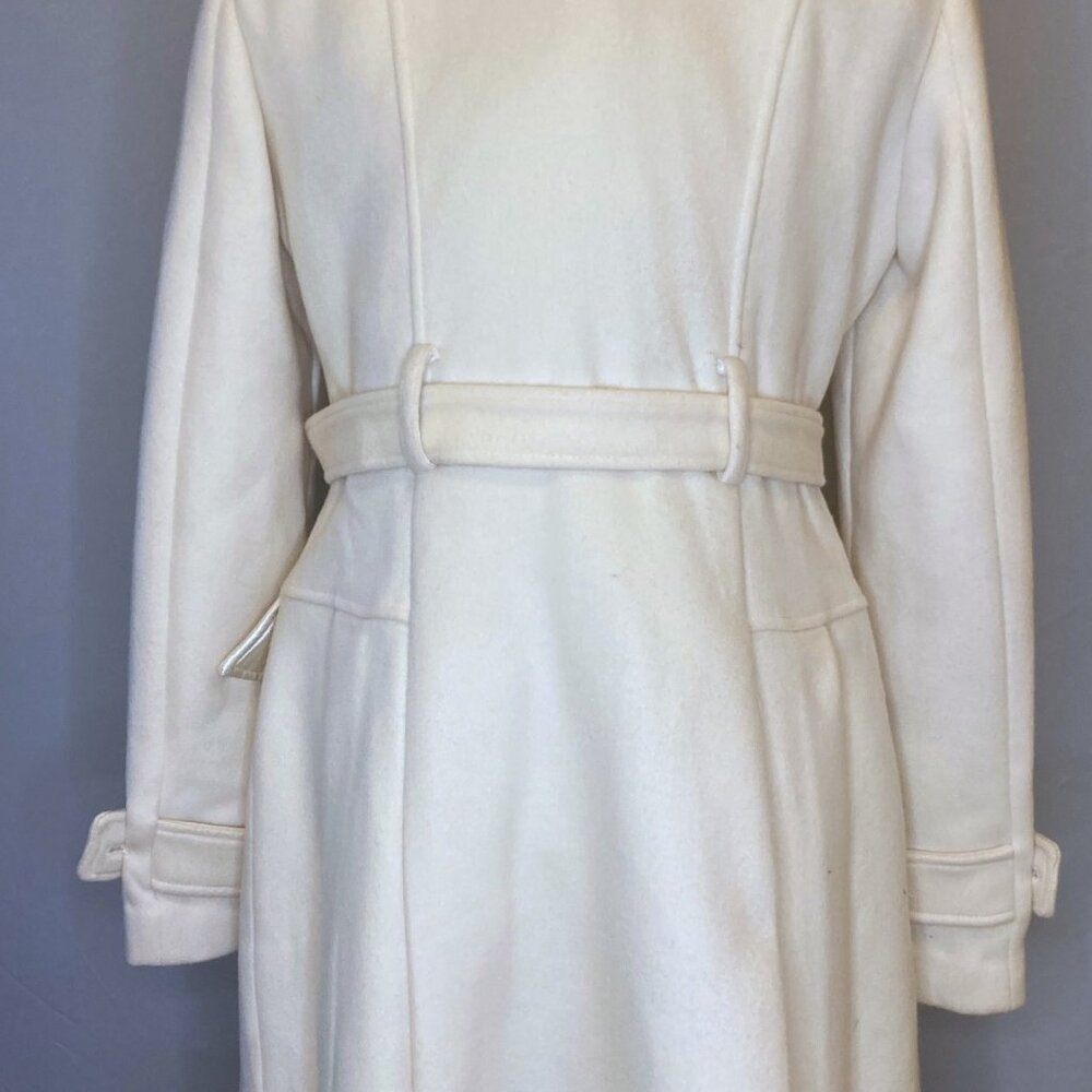 Elegant Cream Double-Breasted Women's Coat Bebe Rabbit Fur Large - Picture 5 of 12